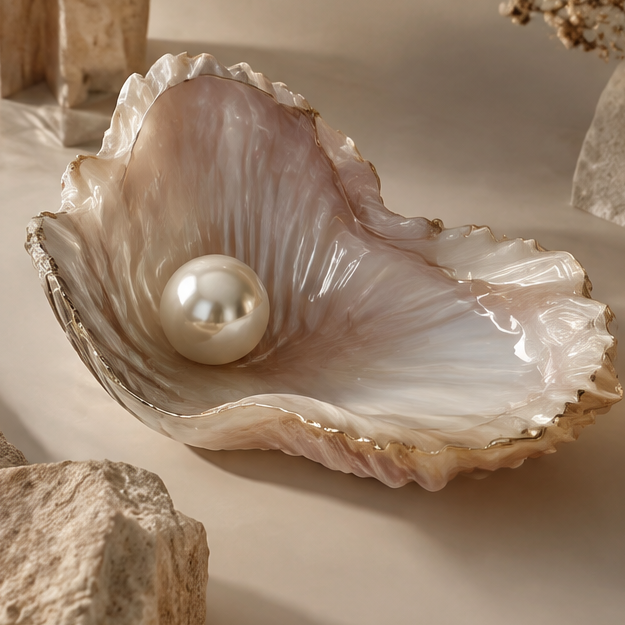 Pearl shell resin tray with single large pearl — clean background