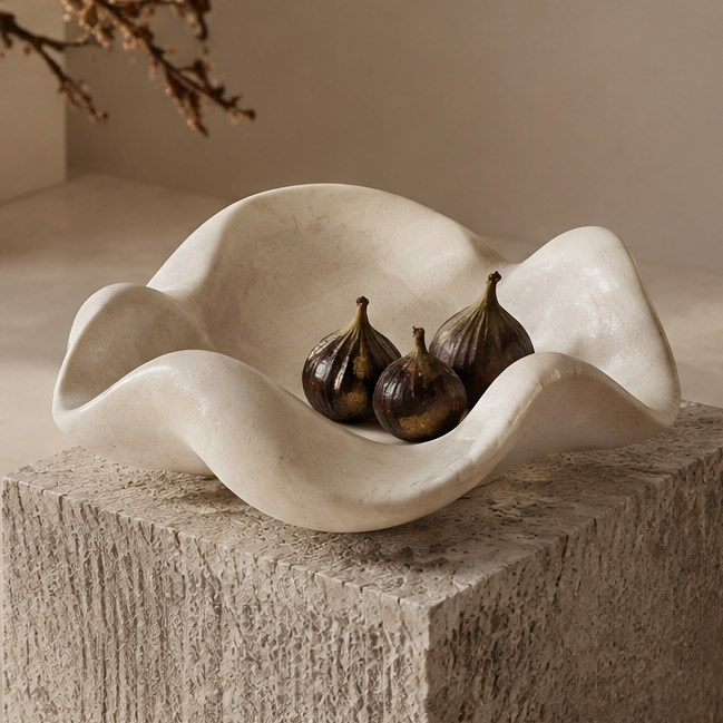 Ivory wave-rim organic tray with figs — clean plain background