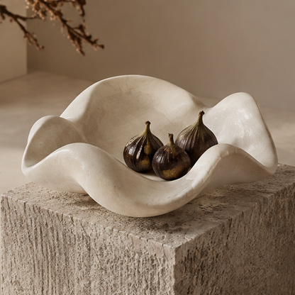 Ivory wave-rim organic tray with figs — clean plain background