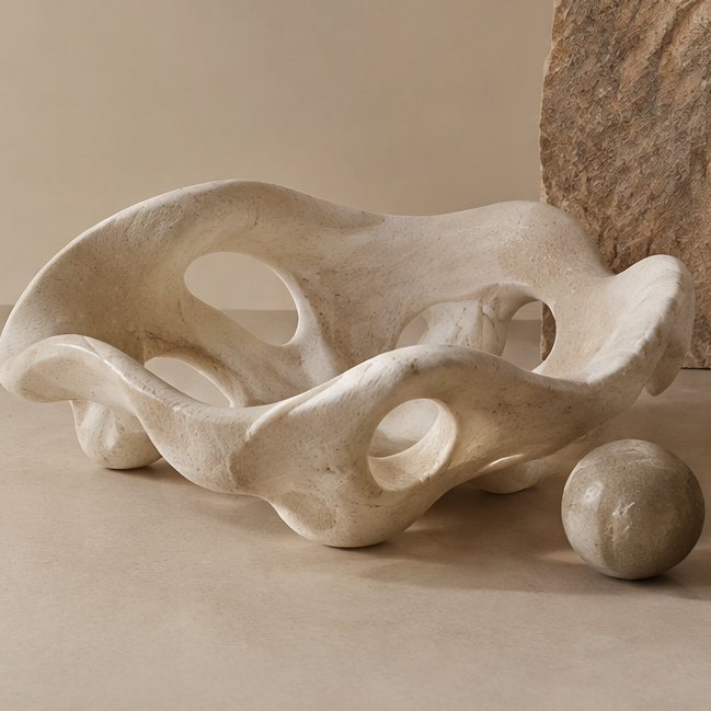 Stone-like hollow organic tray — clean plain background side view