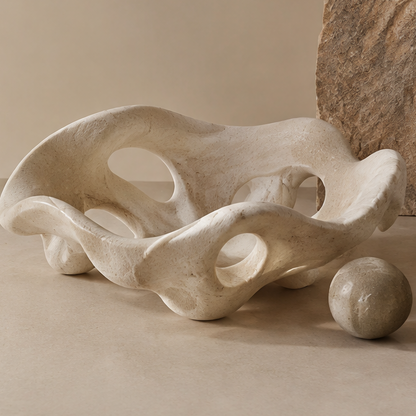 Stone-like hollow organic tray — clean plain background side view