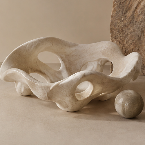 Stone-like hollow organic tray — clean plain background side view