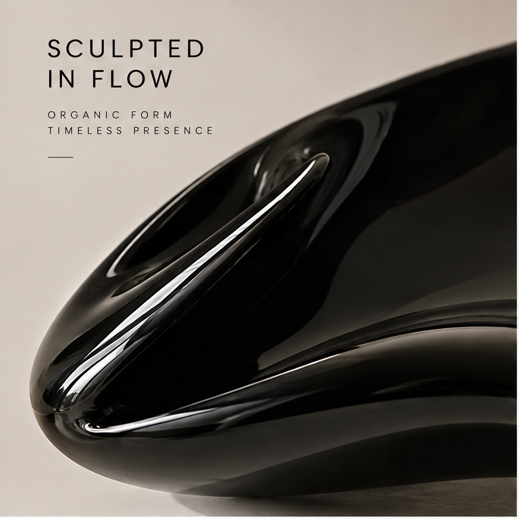 Close-up of high-gloss black surface — Sculpted in Flow