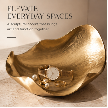 Gold leaf tray with watch and pearls — Elevate Everyday Spaces