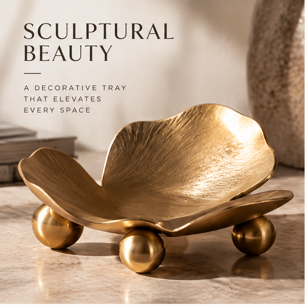 Gold flower petal tray on marble — A Touch of Modern Art