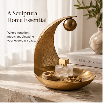 Gold crescent moon tray with jewellery — Versatile and Timeless