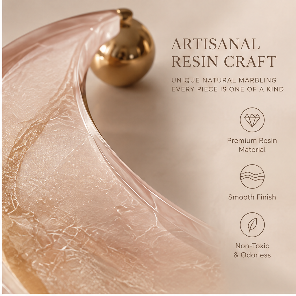 Close-up of artisanal resin marbling and gold sphere — Artisanal Resin Craft
