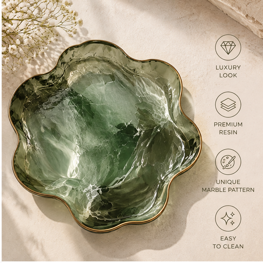Sage green marble tray with perfume, candle and pearls — Art in Daily Life