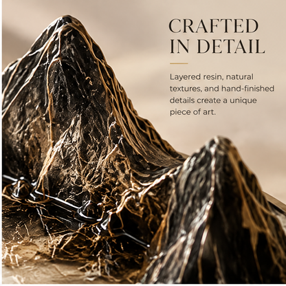Close-up of 3D mountain peak detail — Crafted in Detail, layered resin
