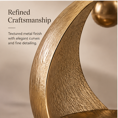 Gold crescent moon tray styled with perfume and rings — Sculptural Home Essential