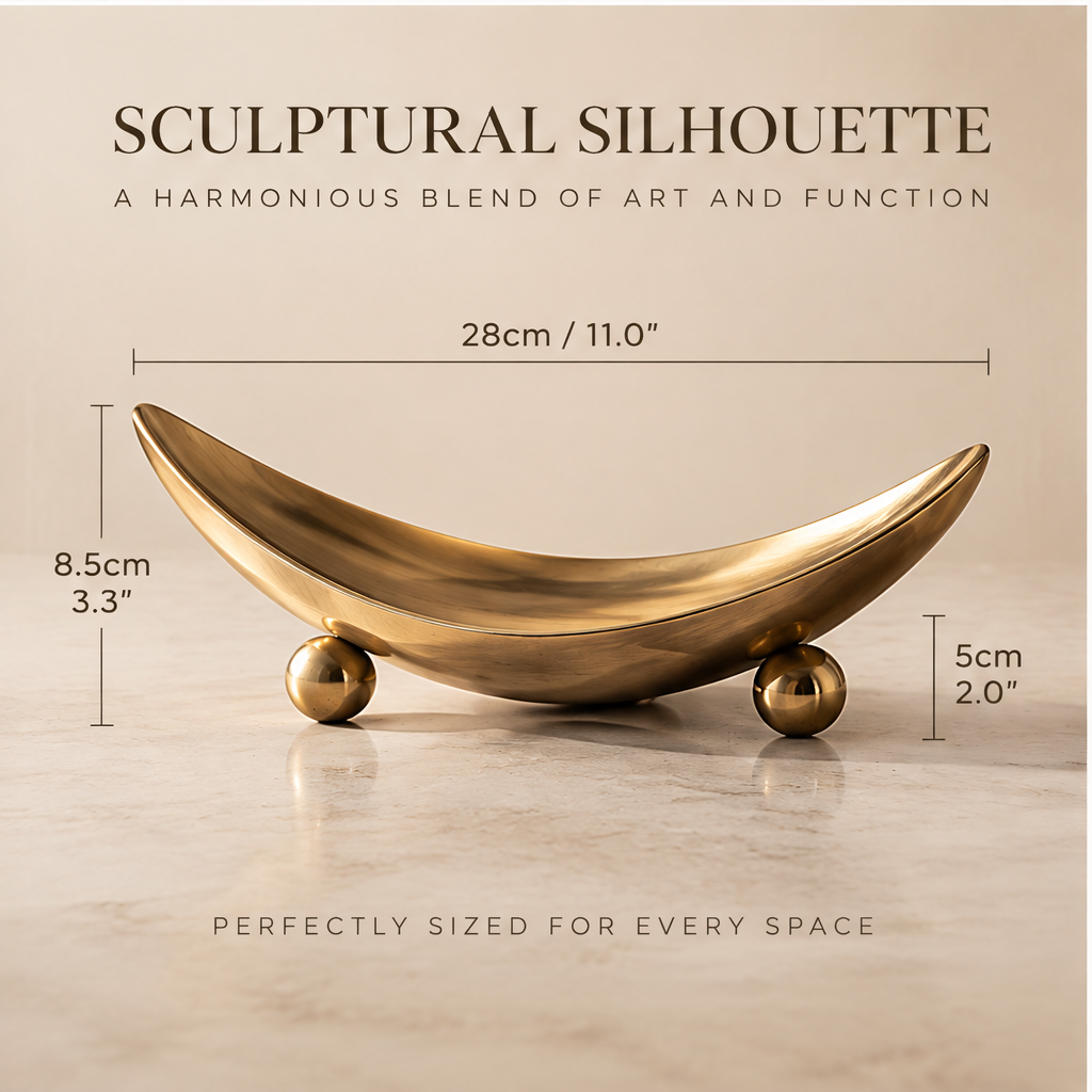 Gold boat-form tray on marble — Versatile and Elegant
