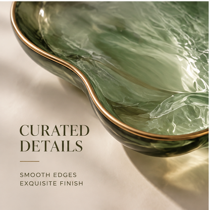 Close-up of gold edge and sage green marble surface — Curated Details