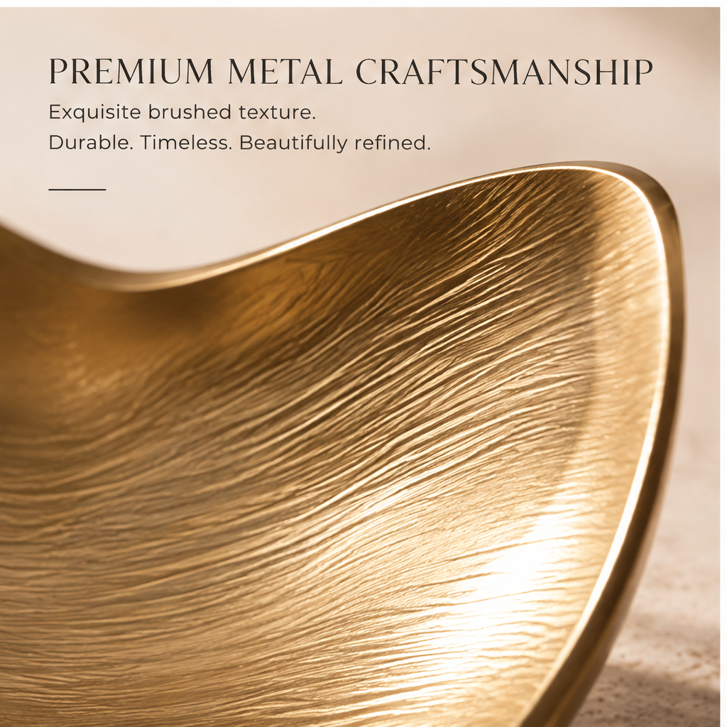 Close-up of brushed texture on gold leaf tray — Premium Metal Craftsmanship