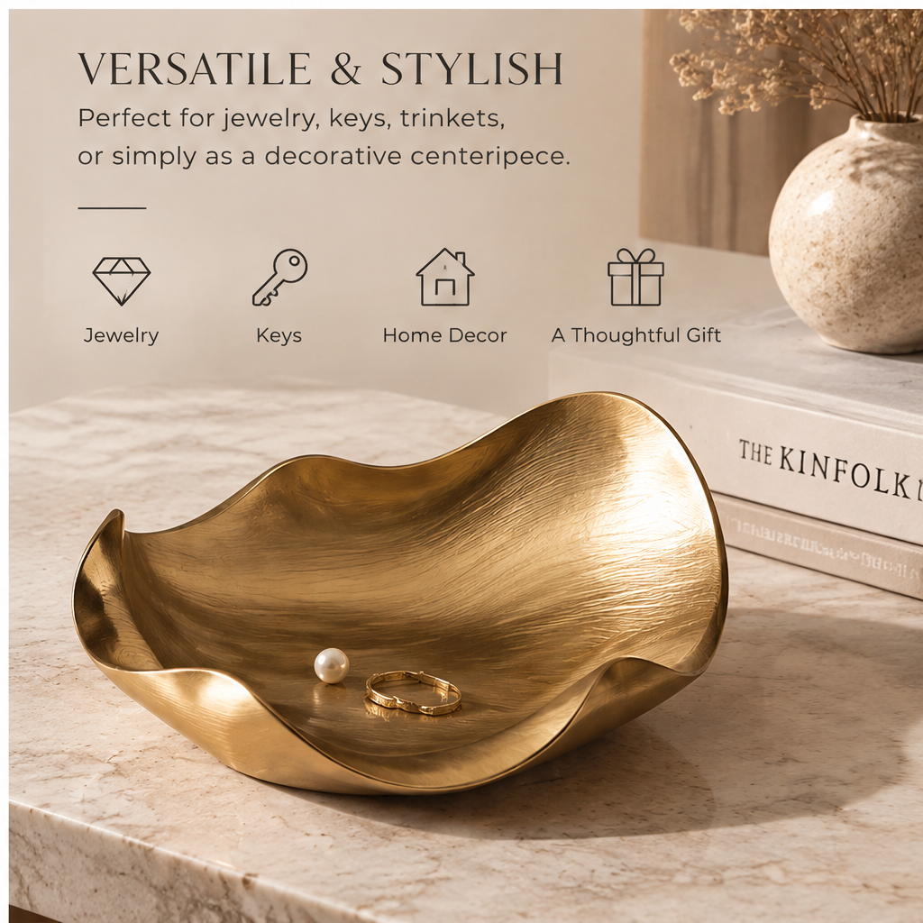 Gold leaf tray — Sculpted Form, fluid curves inspired by nature