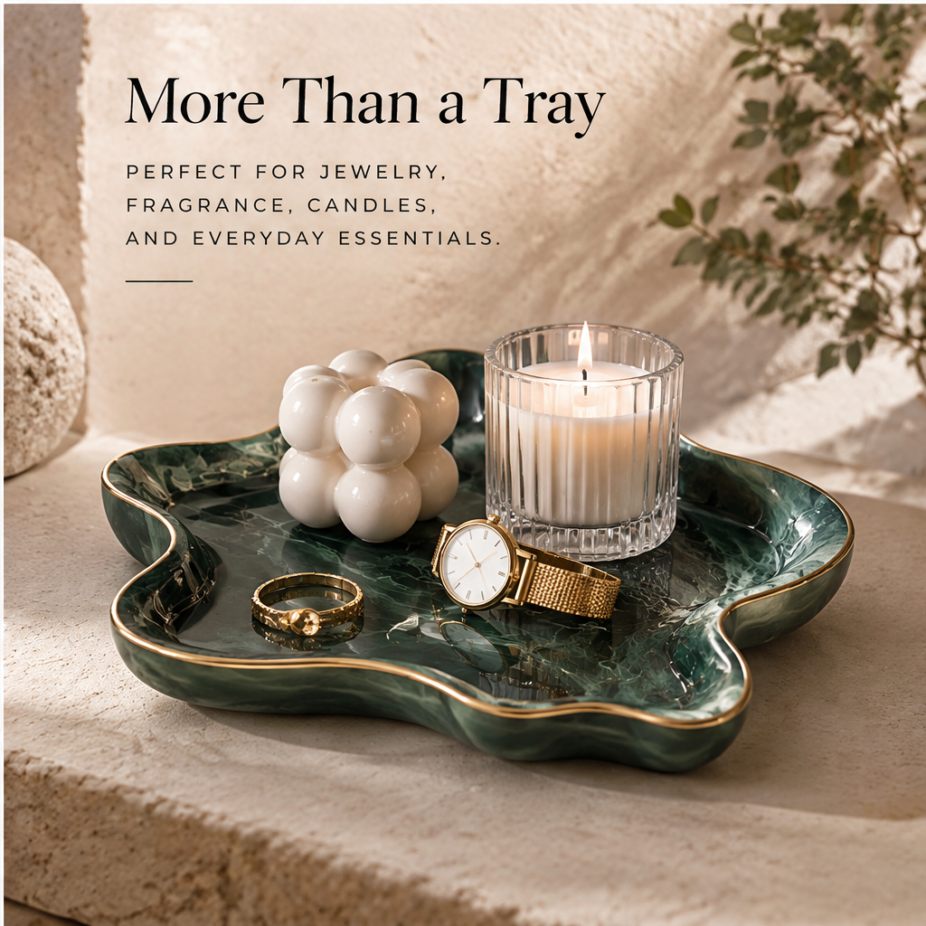 Emerald marble tray top-down view — Sculptural Design, Unique Silhouette