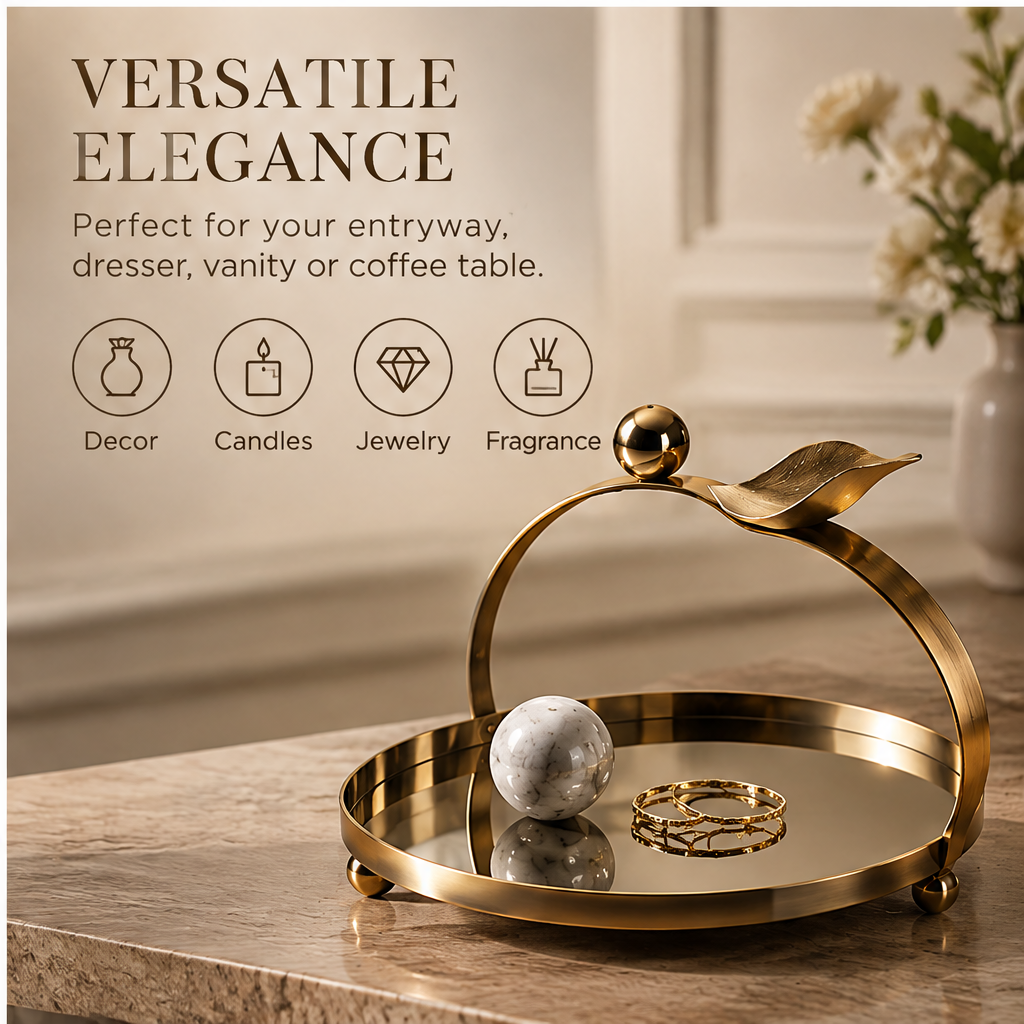 Gold round tray dimensions — 24cm x 16cm, Thoughtful Size