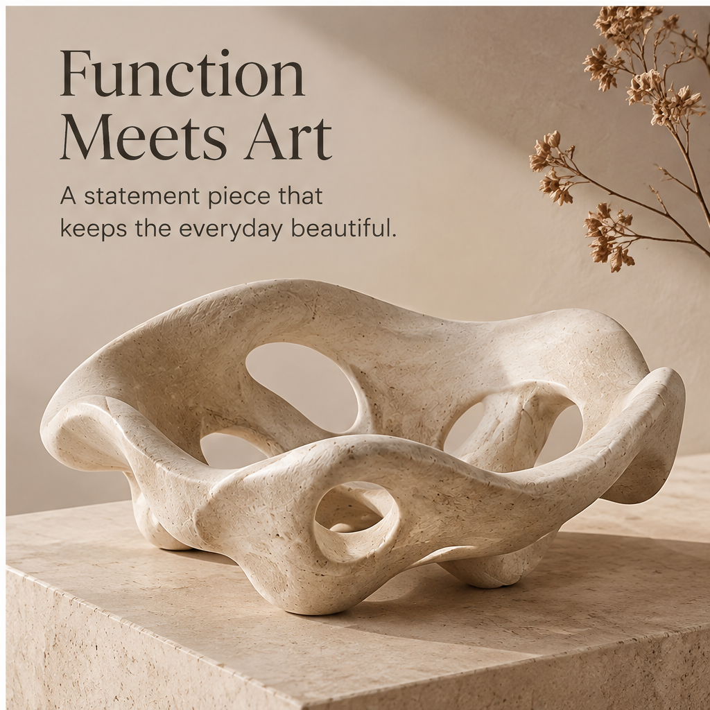 Organic hollow tray styled with books and objects — Where Form Holds More