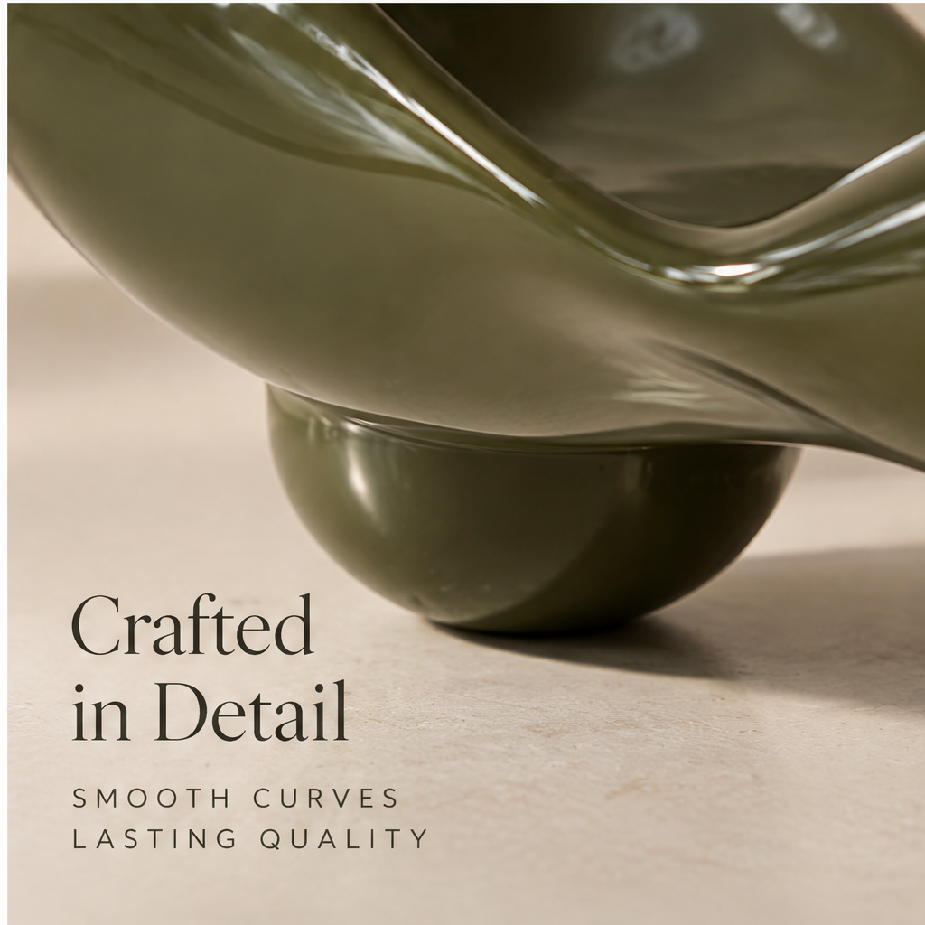 Close-up of olive green glaze and ball foot — Crafted in Detail